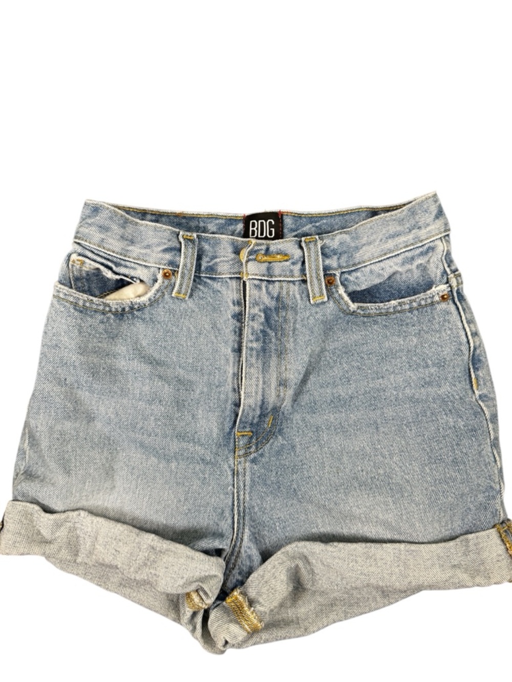 BDG Women's Light Blue Mom High-Rise Distressed Jean Shorts - Size 24